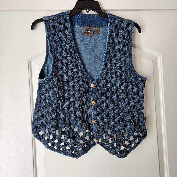 Don't Mess with Texas Jackets & Blazers - Don't Mess with Texas Denim Vest Womens Large Woven Western Rodeo Boho‎